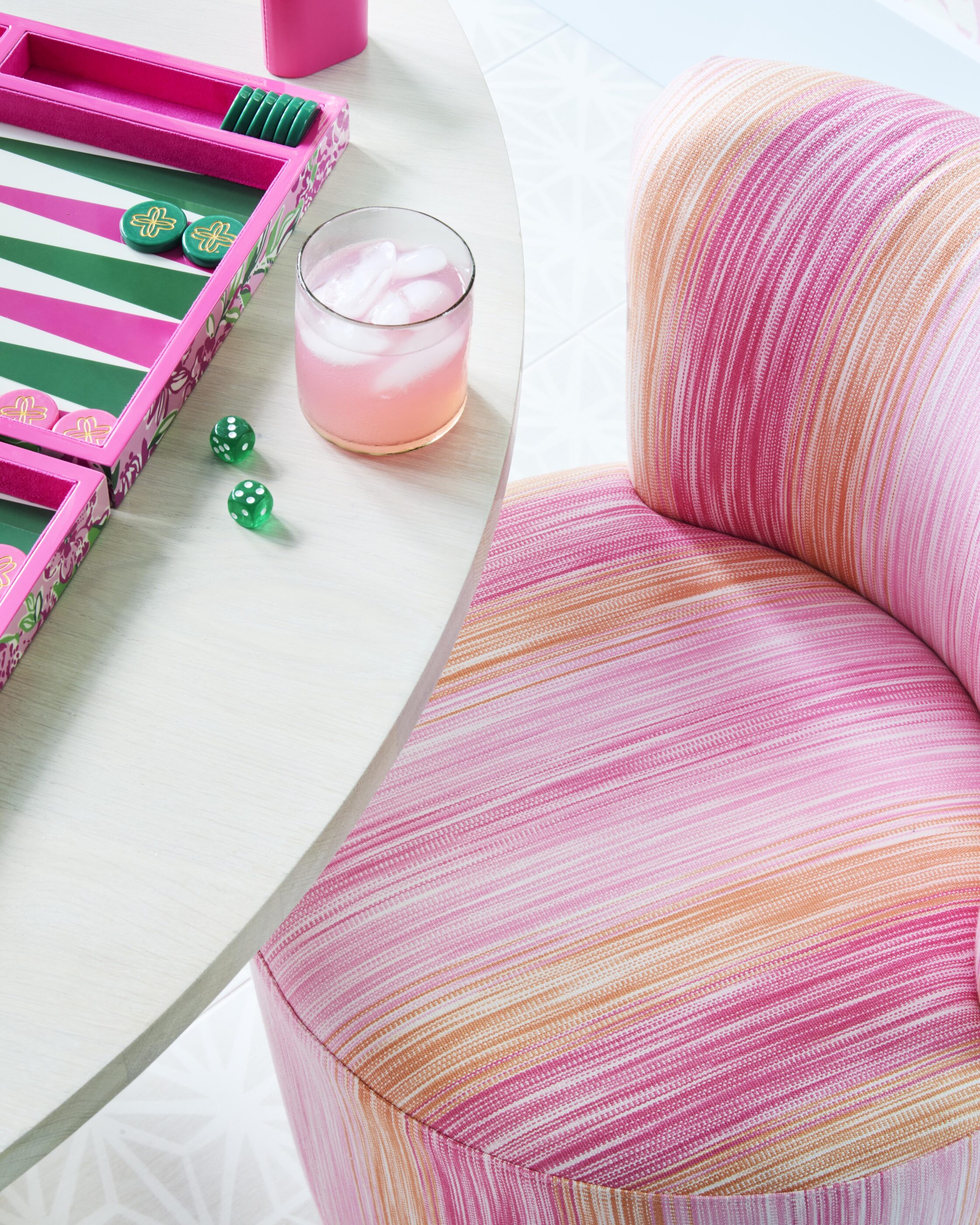 UPHOLSTERY Interior design by Megan Molten for a coastal, vibrant Mount Pleasant home featuring the Lilly Pulitzer x Lee Jofa collection