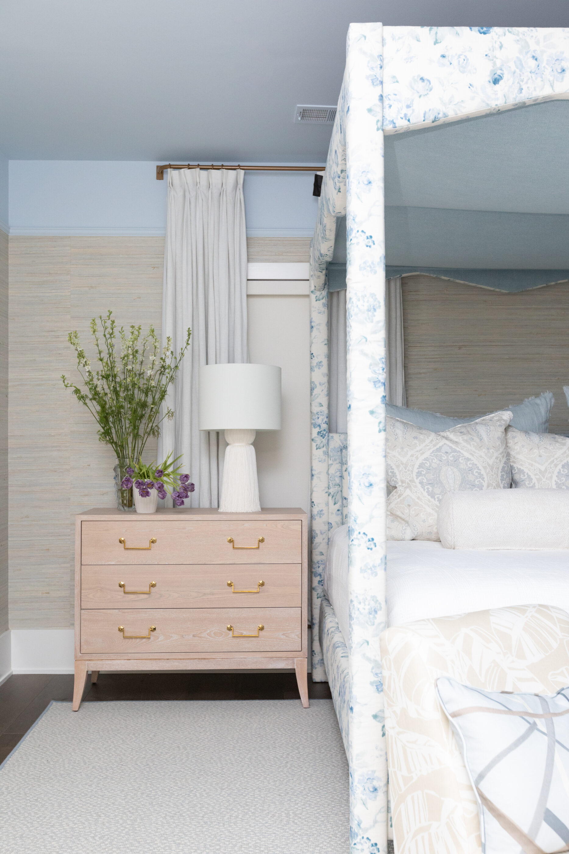 Interior design by Megan Molten for a coastal, vibrant Mount Pleasant home featuring the Lilly Pulitzer x Lee Jofa collection serene bedroom primary suite