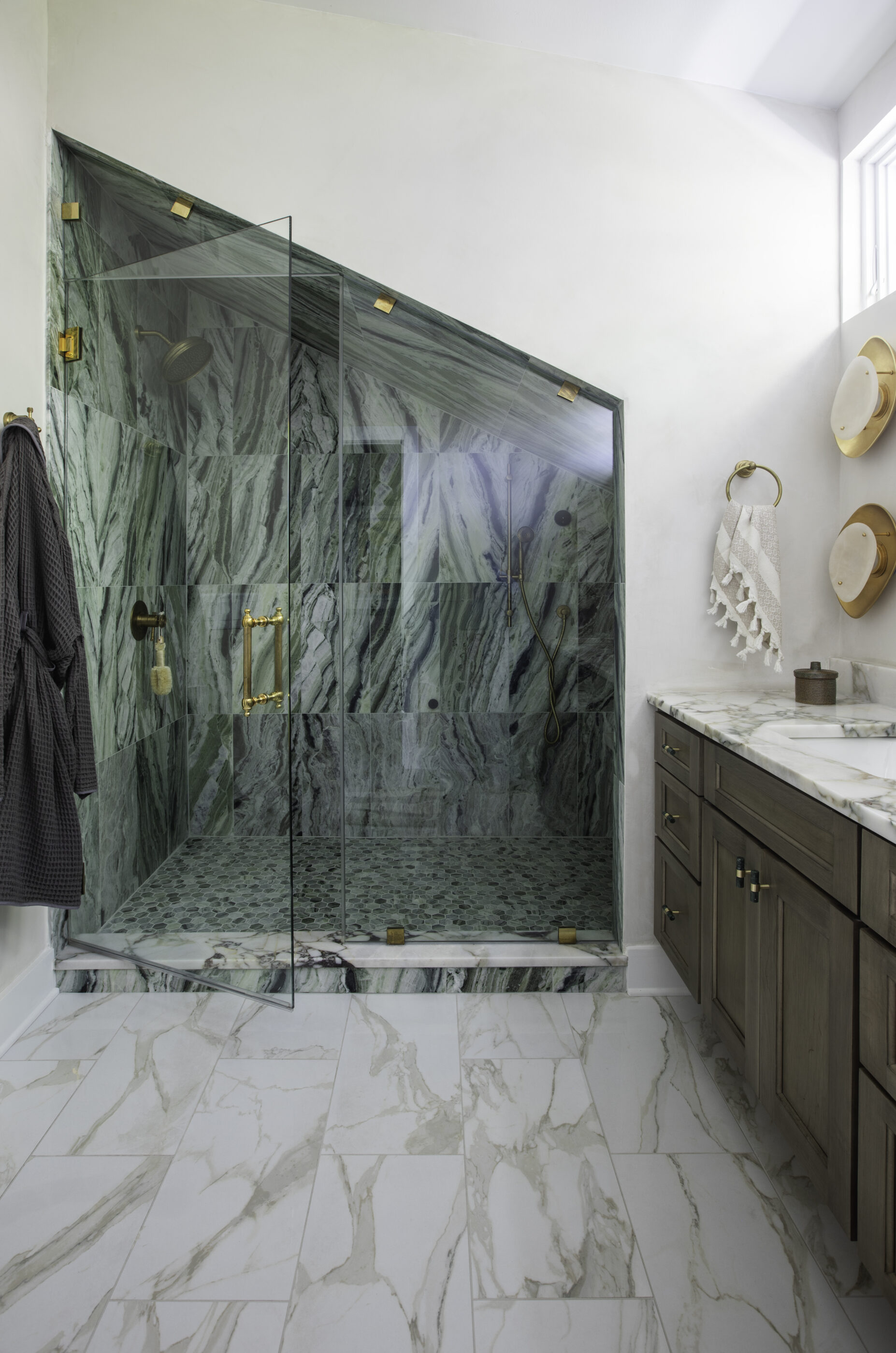 funky folly beach interior design green stone shower bathroom asymmetrical architecture