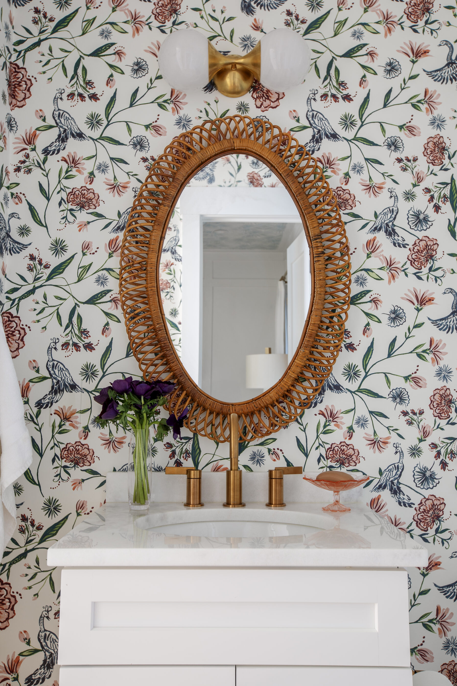 powder bathroom wallpaper coastal interior design modern Megan molten charleston savannah bluffton james island